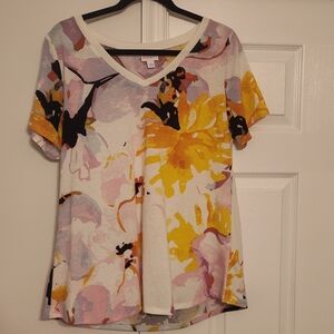 LuLaRoe Multicolor Floral Abstract V-Neck Blouse. Size Large.